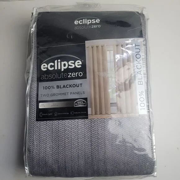 NEW Eclipse Absolute Zero 100% blackout curtain panels Grommet 50x108 'Grey''