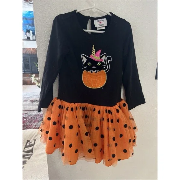 Girls‎ Counting Daisies Halloween Party Tutu Dress Black Cat Pumpkin Size 6
