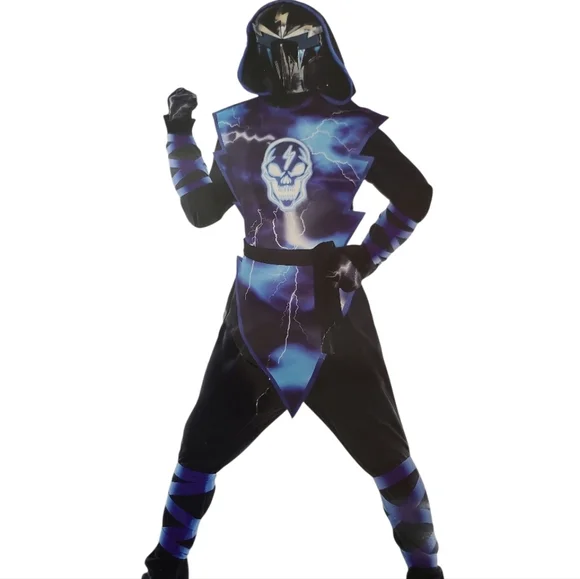 Black and Blue Ninja Costume W/Light Up Talking Mask Cosplay dress up 12/14
