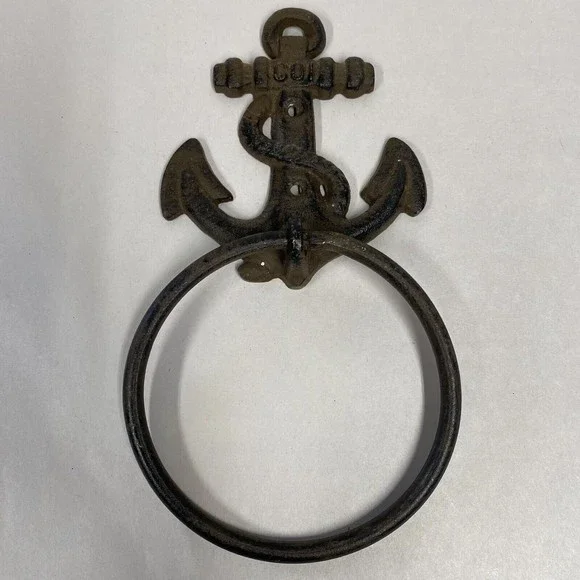 Nautical Cast Iron Anchor Towel Ring Holder Wall Decor