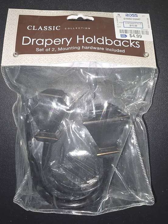 NWT Classic Collection Drapery Holdbacks - Set of 2 - Black/Bronze Accent