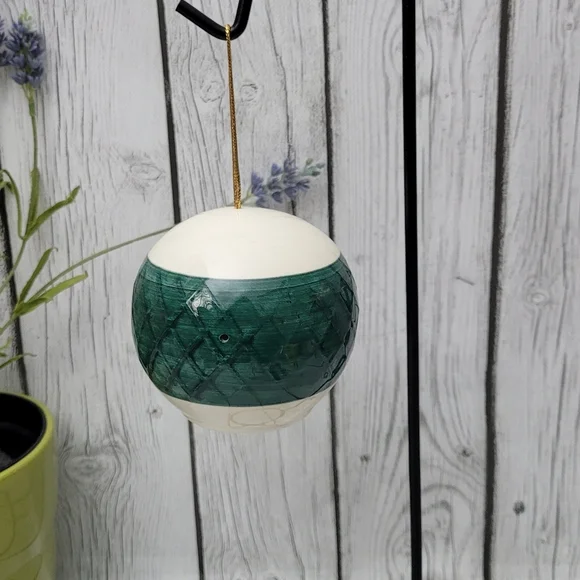 Vintage Ceramic Green and Ivory Potpourri Decor Sphere Ornament