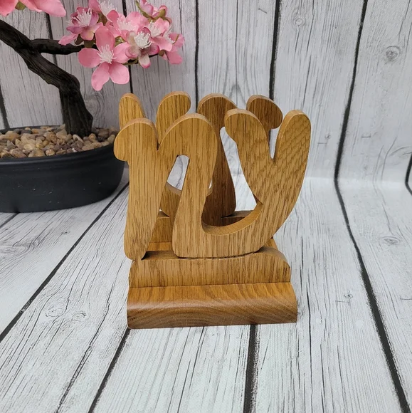 Vintage Handmade Wood Carved NY Napkin/Letter Holder