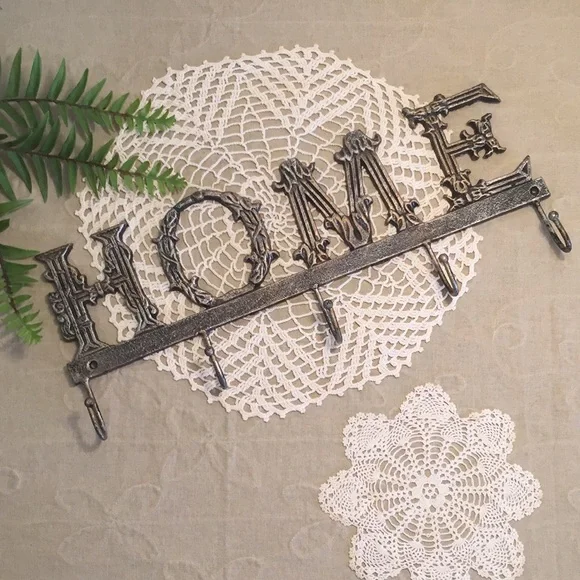 Cast Metal Home Sign With Hooks Art Deco Design