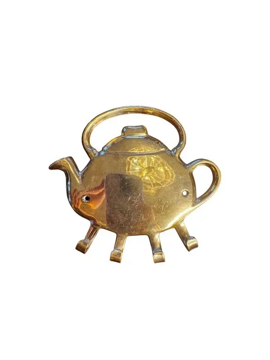 Vintage Solid Brass Teapot Design Wall Hook Gold 6