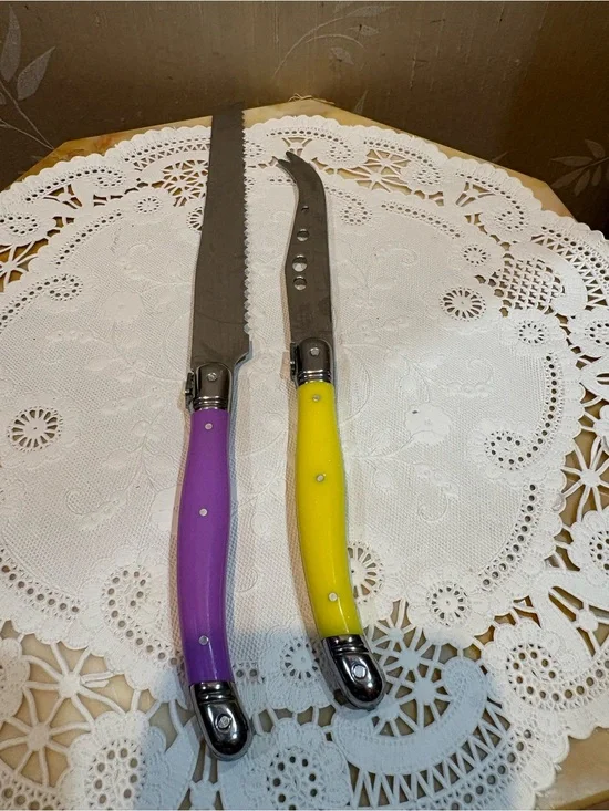 Colorful French Laguiole Cheese & Bread Knife ♥️Purple & Yellow Handles