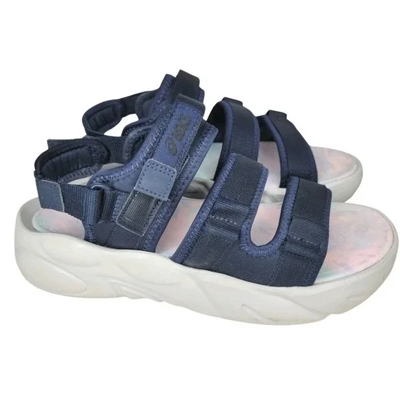 *Asics Bondal Mens 9/ Womens 10.5 Navy Blue White Chunky Strappy Sport Sandals