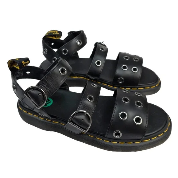 Dr Martens Gryphon Grommet Hardware Black Leather Sandal Size 13