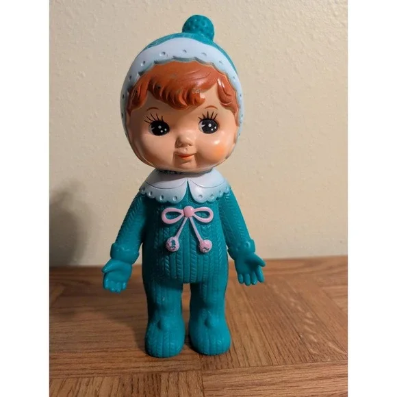 Charmy‎ Chan Doll Kodama Sangyo Toy Co. Japan Turquoise With Pom Pom Retro Style