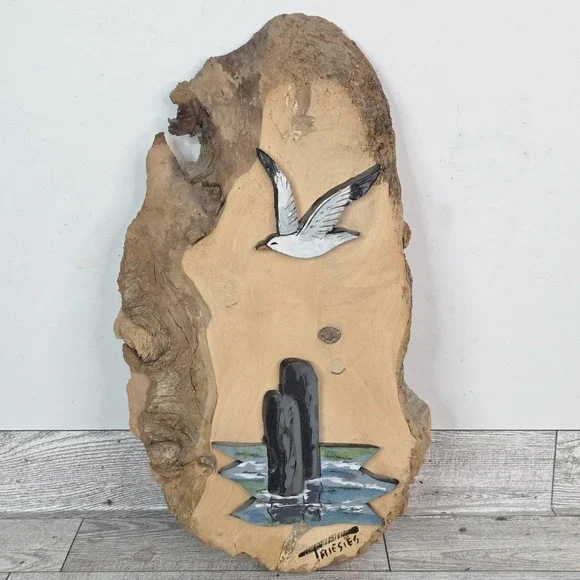 Vintage Handcrafted Wooden Seagull Birds Ocean Wall Art Plaque DARLENE THIESIES