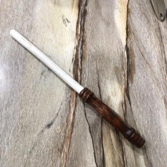 Vintage Ceramic Knife Sharpening Rod Japan 12” Wood Handle Honing Steel 7” Rod