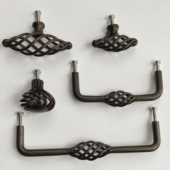 Bronze oil rubbed bird cage draw pull set of 5