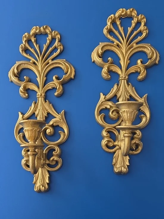 Gold Ornate Wall Sconce Pair - Classic Home Wall Decor