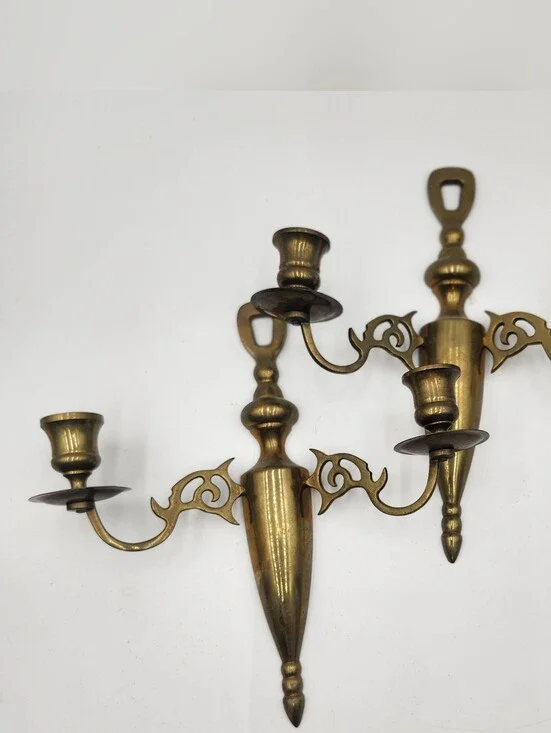 vintage antique brass double-arm wall sconces candle holder traditional colonial