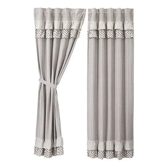 Farmhouse Brown Ruffle Striped Room Darkening Curtain Panel Pair 40