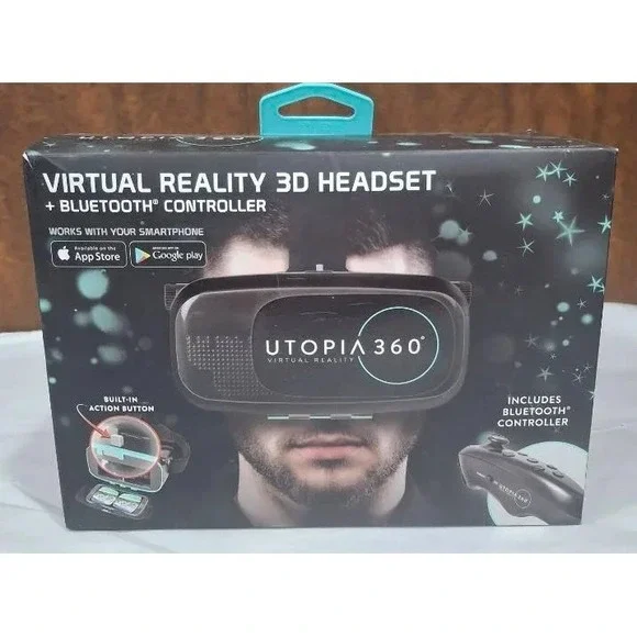 Utopia 360 Virtual Reality 3D Headset + Bluetooth Controller New In Box