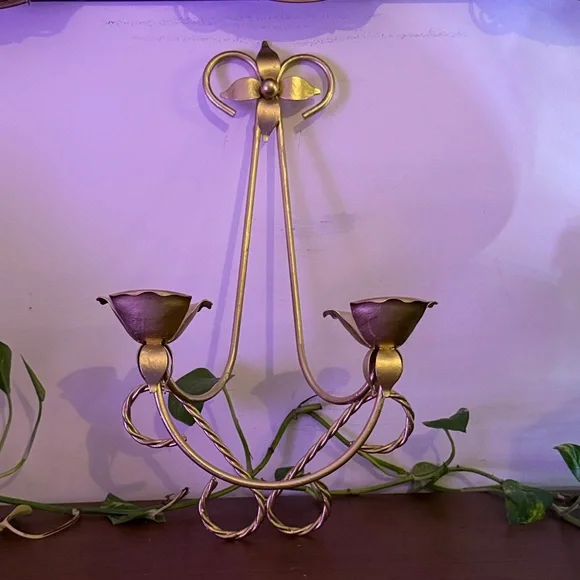 Vintage Home Interiors Wall Sconce with Twisted Rope Holds 2 Votive Cups