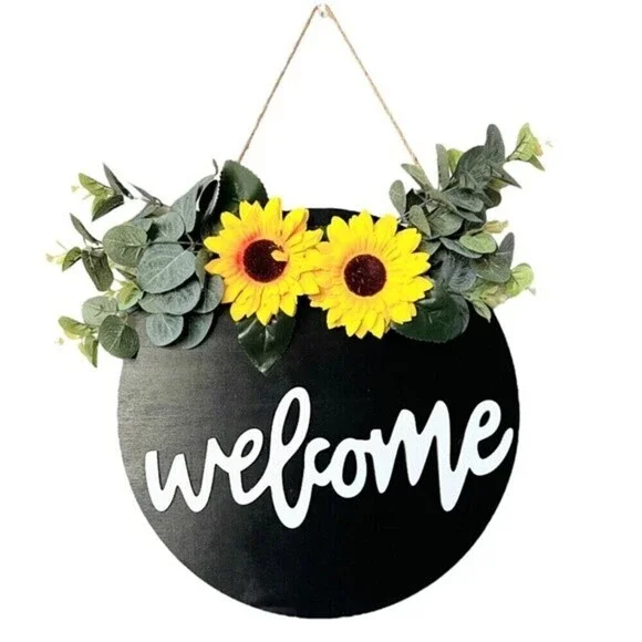 Welcome wood sigh Sunflower 12” diameters