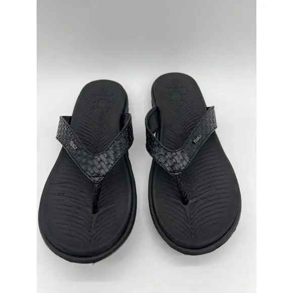 KuaiLu Flip Flops Sandals Mens 11 Black Leather Sport Orthotic Thong Support
