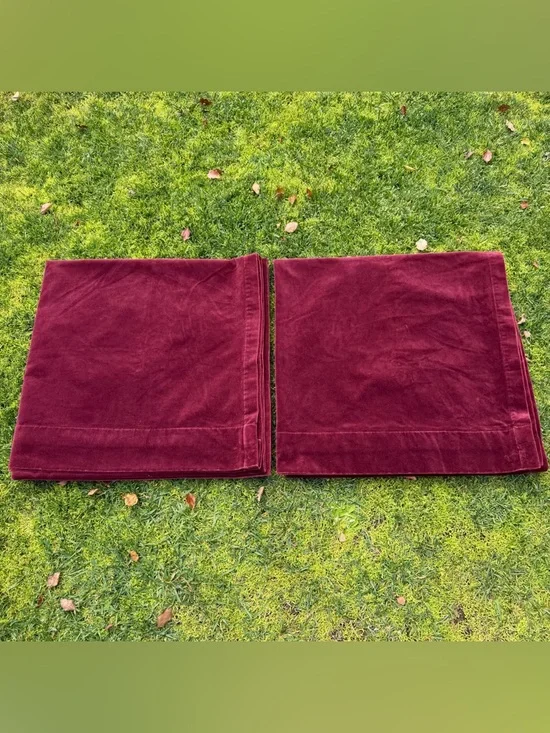 Pottery Barn Velvet Twill Merlot Red Drape Set 48x96 100% Cotton Mexico READ