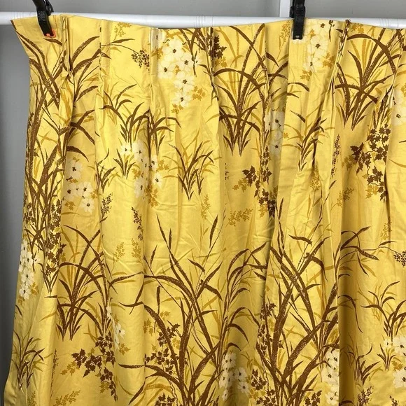 VTG Sears Pinch Pleat Curtain Panels Thermalgard Gold Yellow Floral Cottagecore