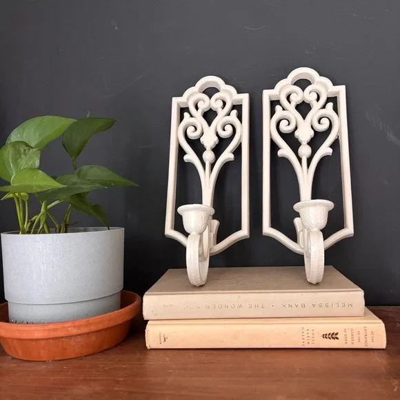 Elegant Cream Decorative Wall candle holder sconces - Pair