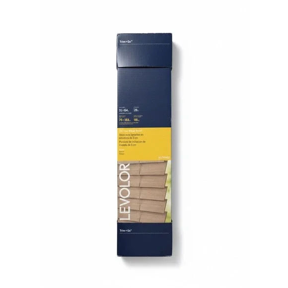 Levolor Trim Go Faux Wood Blinds 31 x 64 Inch Cordless Greige Warm Grey Open Box