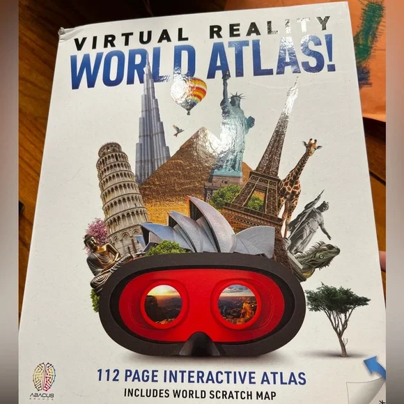 Virtual Reality World Atlas with Red VR Goggles