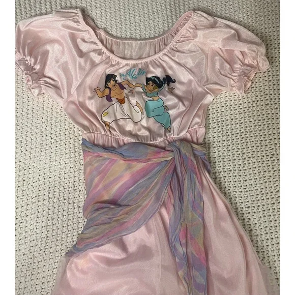 VTG 1pc Disney Aladdin Jasmine Jumpsuit Costume Pink Girls Sz8 PJ's Harem Pants