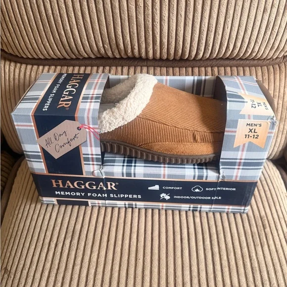 Haggar Men's Tan Memory Foam Slip-On Slippers