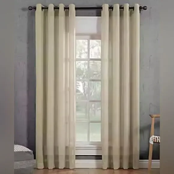 Archaeo Slub Textured Linen Blend Sheer Grommet Top Curtain Panel Pair