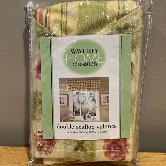 Waverly Lafayette Square Double Scalloped Valance‎ Floral Stripe 52W