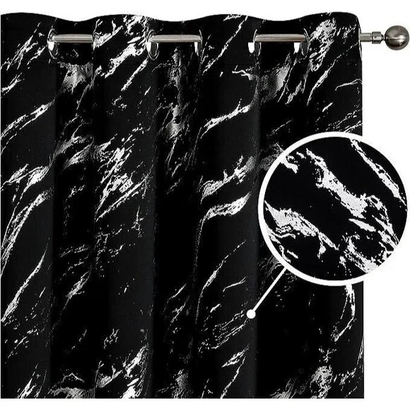 Silver Foiled Blackout Curtains Bedroom, Thermal 2 Panels, 52W x 45L in