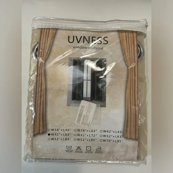 Uvness beige window curtains 2 panels thermal w42”xL63”