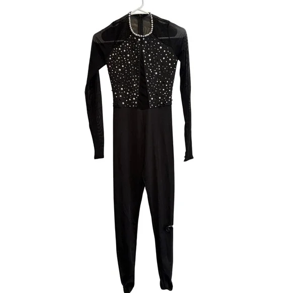 Dance Leotard Performance Wear Black Long Sleeve Gymnastics Unitard Kids M