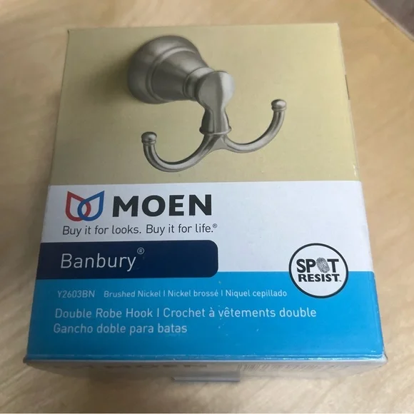 MOEN Banbury Brushed Nickel Double Robe Hook Brand New in Box
