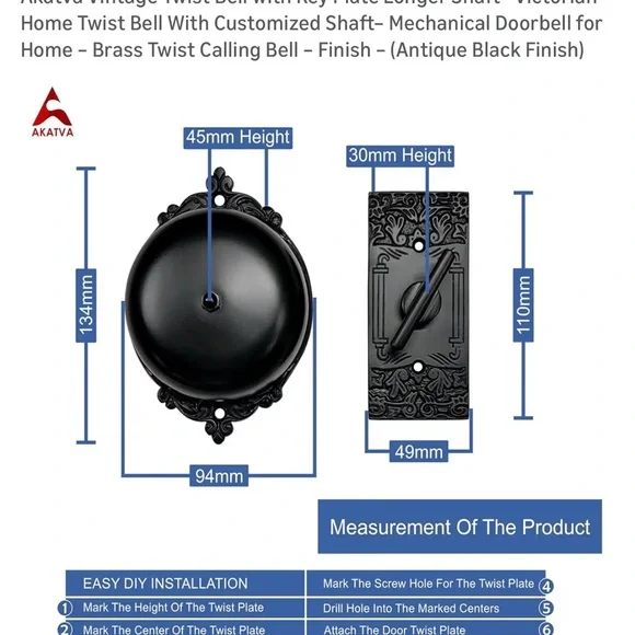 Ativa Black Decorative Twist Bell with Ornate Plate