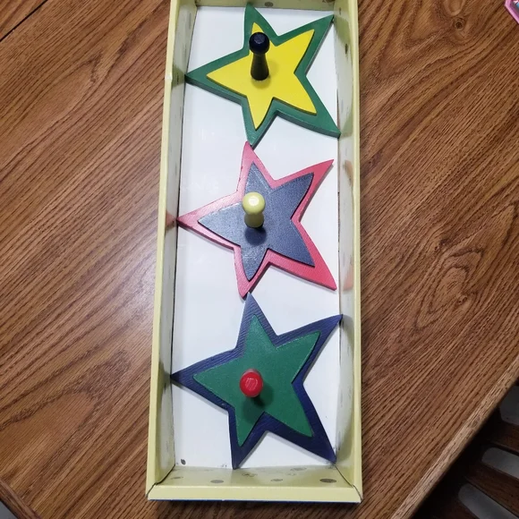Set of 3, Wood Star Hanging Hooks By Kid's Fun Furniture, Yellow Blue Green Red