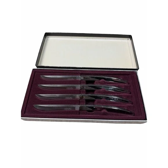 VTG Carvel Hall 4 Piece Steak Knife Set Stainless Steel USA with Case