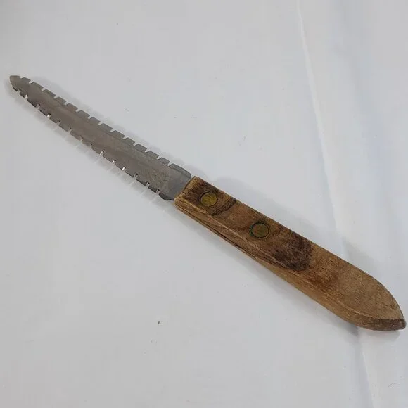 Vintage Robinson Stainless Serrated‎ Curved Grapefruit Knife Wood Handle USA