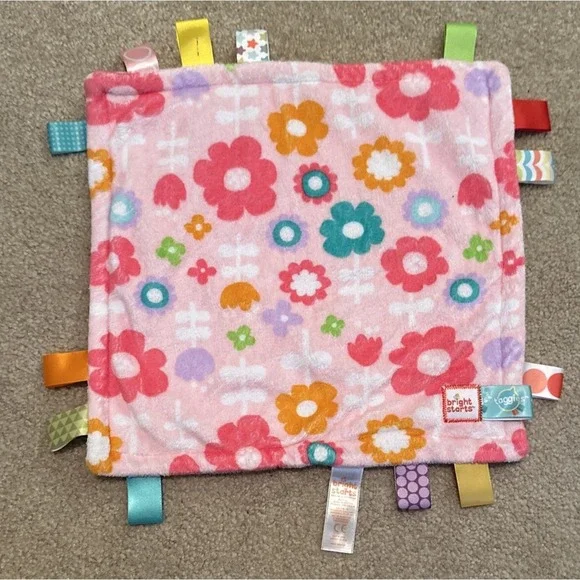 Bright Starts Tag Pink Flowers Baby Lovey Security Blanket Tags‎ Teething 12