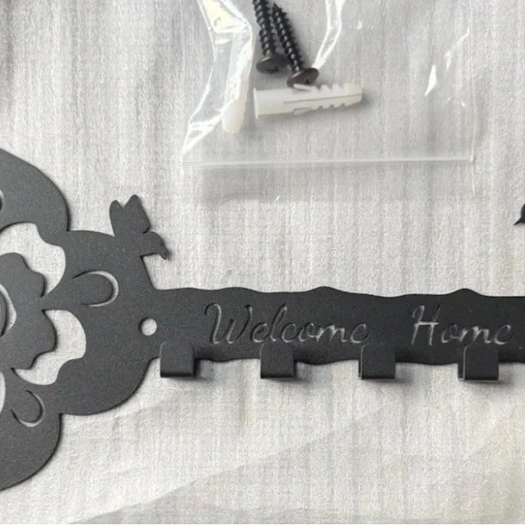 Black Welcome Home Key Wall Hook with mounting items