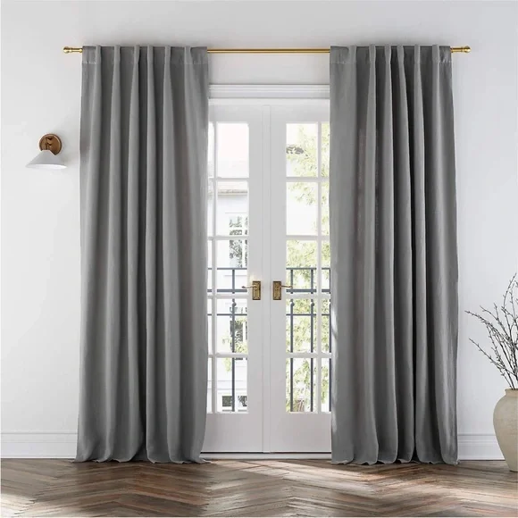 PAIR - (2) Crate & Barrel European Flax™ Linen Curtain Panels Pebble Grey 52×120