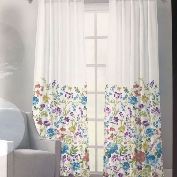 VALERI Floral Window Panels Drapes Curtains 50x96 Grannycore Cottage Colorful