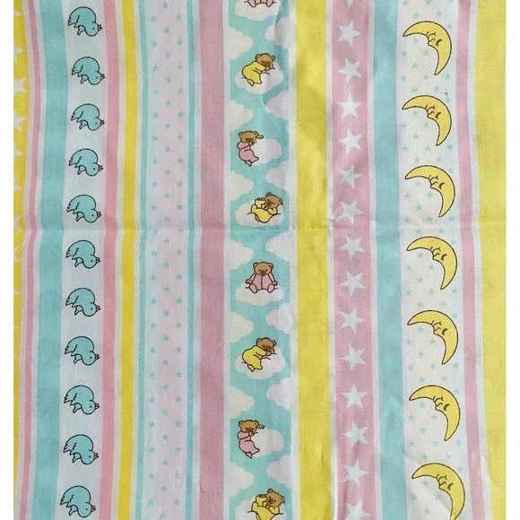 Vintage Fabric 2.88 Yards Pastel Green YellowKids Bear Cubs Ducks Crescent