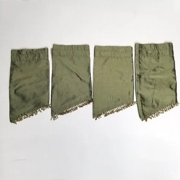Silk Blend Window Valances Set of 4 Sage Green Beaded Fringe 38x18