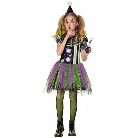 Girls Clown Costume Small Neon Glow In the Dark Halloween Dress Up