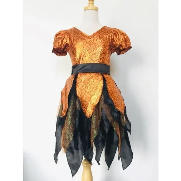 Kids Girls 8-10 Orange/Black Witch Halloween Costume