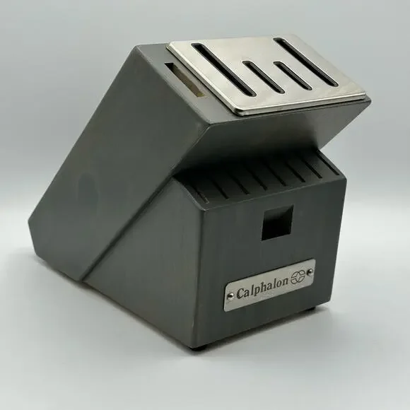 Calphalon Sharpening Knife Block 14 Slot Self Sharpen Gray Wood Finish NEW