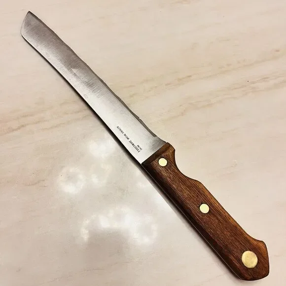 Vintage Farberware Special Stainless Knife 13 1/4” Wooden Handle Serrated Edge